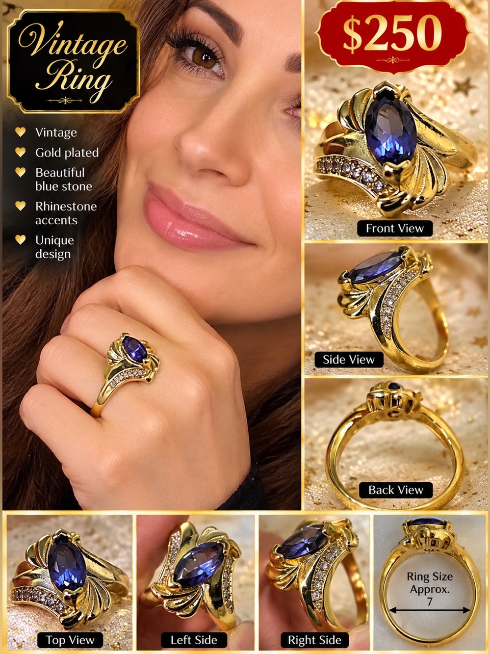 Elegant Gold and Blue Gemstone Ring